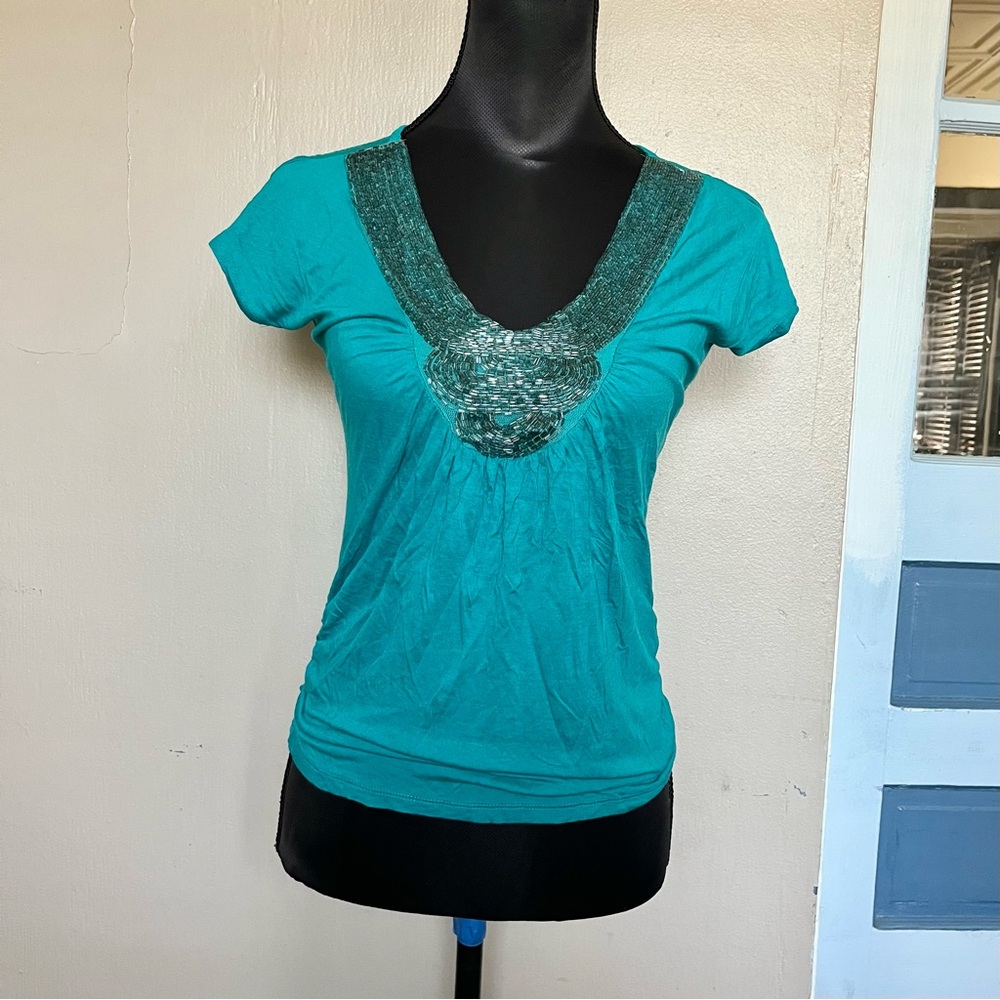 Charlotte Russe y2k beaded teal blue top